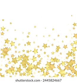 Magic stars vector overlay.  Gold stars scattered around randomly, falling down, floating.  Chaotic dreamy childish overlay template. on white background.