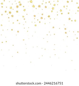 Magic stars vector overlay.  Gold stars scattered around randomly, falling down, floating.  Chaotic dreamy childish overlay template. on white background.