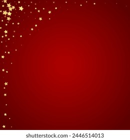 Magic stars vector overlay.  Gold stars scattered around randomly, falling down, floating.  Chaotic dreamy childish overlay template. on red background.