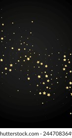 Superposición de Vector de estrellas mágicas.  Estrellas de oro esparcidas al azar, cayendo, flotando.  Caótica Plantilla infantil de ensueño. Vector encantador con estrellas mágicas sobre fondo negro.