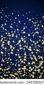 Magic stars vector overlay.  Gold stars scattered around randomly, falling down, floating.  Chaotic dreamy childish overlay template. on dark blue background.
