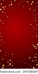 Magic stars vector overlay.  Gold stars scattered around randomly, falling down, floating.  Chaotic dreamy childish overlay template. Vector magic overlay  on red background.