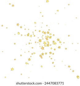 Magic stars vector overlay.  Gold stars scattered around randomly, falling down, floating.  Chaotic dreamy childish overlay template. Miraculous starry night vector  on white background.