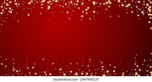 Magic stars vector overlay.  Gold stars scattered around randomly, falling down, floating.  Chaotic dreamy childish overlay template. on red background.