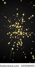 Magic stars vector overlay. Gold stars scattered around randomly, falling down, floating. Chaotic dreamy childish overlay template. Miraculous starry night vector on black background.