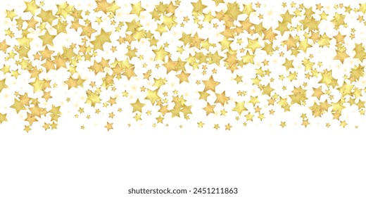 Magic stars vector overlay.  Gold stars scattered around randomly, falling down, floating.  Chaotic dreamy childish overlay template. Enchanting vector with magic stars on white background.