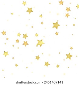 Magic stars vector overlay.  Gold stars scattered around randomly, falling down, floating.  Chaotic dreamy childish overlay template. Miraculous starry night vector  on white background.