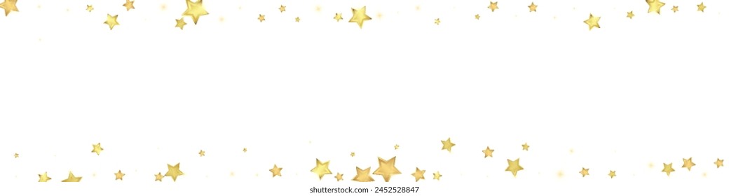 Magic stars vector overlay.  Gold stars scattered around randomly, falling down, floating.  Chaotic dreamy childish overlay template. Vector fairytale  on white background.