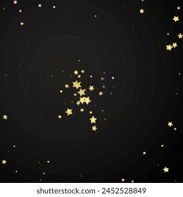 Magic stars vector overlay.  Gold stars scattered around randomly, falling down, floating.  Chaotic dreamy childish overlay template. Miraculous starry night vector  on black background.