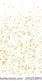 Magic stars vector overlay.  Gold stars scattered around randomly, falling down, floating.  Chaotic dreamy childish overlay template. Vector fairytale  on white background.