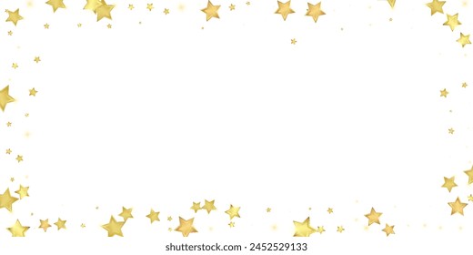 Magic stars vector overlay.  Gold stars scattered around randomly, falling down, floating.  Chaotic dreamy childish overlay template. Vector fairytale  on white background.