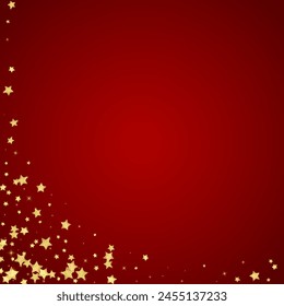 Magic stars vector overlay.  Gold stars scattered around randomly, falling down, floating.  Chaotic dreamy childish overlay template. on red background.