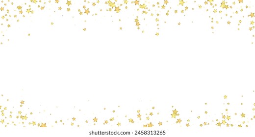 Magic stars vector overlay.  Gold stars scattered around randomly, falling down, floating.  Chaotic dreamy childish overlay template. Vector fairytale  on white background.