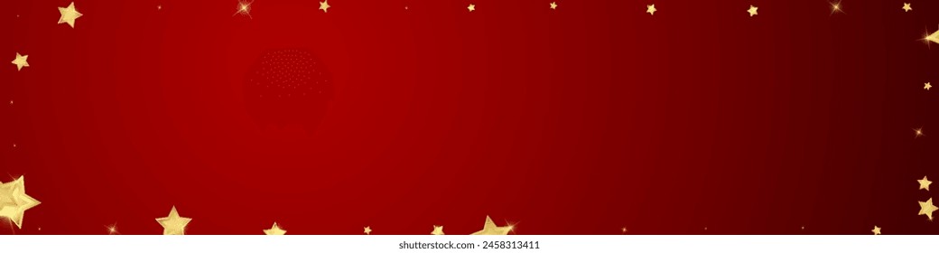 Magic stars vector overlay.  Gold stars scattered around randomly, falling down, floating.  Chaotic dreamy childish overlay template. Enchanting vector with magic stars on red background.