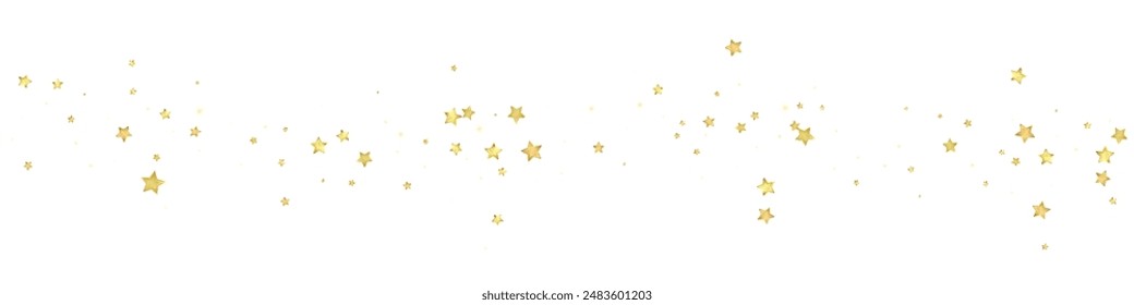 Magic stars vector overlay.  Gold stars scattered around randomly, falling down, floating.  Chaotic dreamy childish overlay template. Magical cartoon night sky on white background.