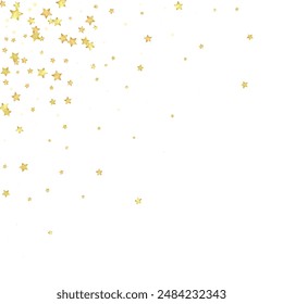 Magic stars vector overlay.  Gold stars scattered around randomly, falling down, floating.  Chaotic dreamy childish overlay template. on white background.