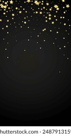 Magic stars vector overlay.  Gold stars scattered around randomly, falling down, floating.  Chaotic dreamy childish overlay template. Magical cartoon night sky on black background.