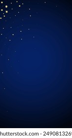 Superposición de Vector de estrellas mágicas.  Estrellas de oro esparcidas al azar, cayendo, flotando.  Caótica Plantilla infantil de ensueño. Vector mágico superpuesto sobre fondo azul oscuro.