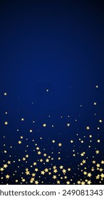 Magic stars vector overlay.  Gold stars scattered around randomly, falling down, floating.  Chaotic dreamy childish overlay template. Magical cartoon night sky on dark blue background.