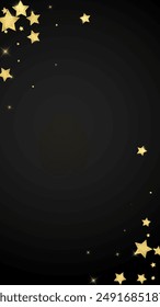 Magic stars vector overlay.  Gold stars scattered around randomly, falling down, floating.  Chaotic dreamy childish overlay template. Vector magic overlay  on black background.