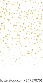 Magic stars vector overlay.  Gold stars scattered around randomly, falling down, floating.  Chaotic dreamy childish overlay template. Miraculous starry night vector  on white background.