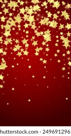 Magic stars vector overlay.  Gold stars scattered around randomly, falling down, floating.  Chaotic dreamy childish overlay template. Vector magic overlay  on red background.