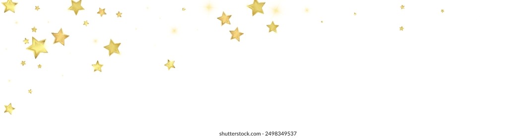 Magic stars vector overlay.  Gold stars scattered around randomly, falling down, floating.  Chaotic dreamy childish overlay template. Magical cartoon night sky on white background.