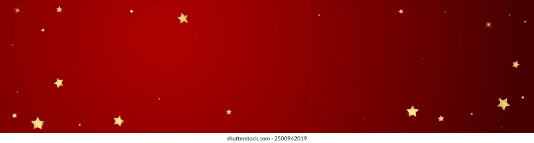 Superposición de Vector de estrellas mágicas.  Estrellas de oro esparcidas al azar, cayendo, flotando.  Caótica Plantilla infantil de ensueño. Cielo nocturno de dibujos animados mágicos sobre fondo rojo.