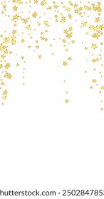 Superposición de Vector de estrellas mágicas.  Estrellas de oro esparcidas al azar, cayendo, flotando.  Caótica Plantilla infantil de ensueño. Vector mágico superpuesto sobre fondo blanco.