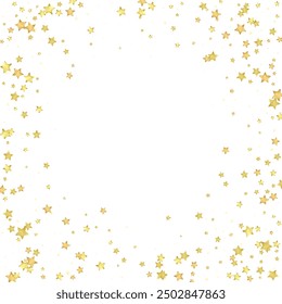 Magic stars vector overlay.  Gold stars scattered around randomly, falling down, floating.  Chaotic dreamy childish overlay template. Miraculous starry night vector  on white background.