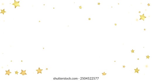 Magic stars vector overlay.  Gold stars scattered around randomly, falling down, floating.  Chaotic dreamy childish overlay template. Miraculous starry night vector  on white background.