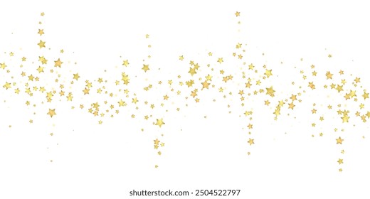 Magic stars vector overlay.  Gold stars scattered around randomly, falling down, floating.  Chaotic dreamy childish overlay template. on white background.