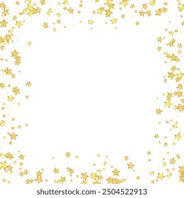 Magic stars vector overlay.  Gold stars scattered around randomly, falling down, floating.  Chaotic dreamy childish overlay template. Magical cartoon night sky on white background.