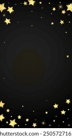 Magic stars vector overlay.  Gold stars scattered around randomly, falling down, floating.  Chaotic dreamy childish overlay template. Magical cartoon night sky on black background.