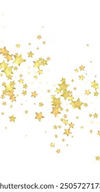 Magic stars vector overlay.  Gold stars scattered around randomly, falling down, floating.  Chaotic dreamy childish overlay template. Magical cartoon night sky on white background.