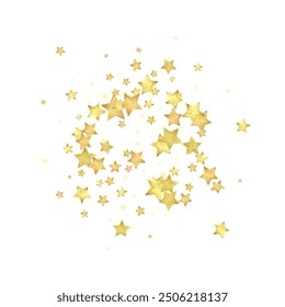 Magic stars vector overlay.  Gold stars scattered around randomly, falling down, floating.  Chaotic dreamy childish overlay template. Vector fairytale  on white background.