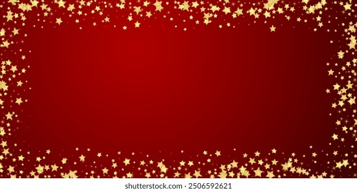 Magic stars vector overlay.  Gold stars scattered around randomly, falling down, floating.  Chaotic dreamy childish overlay template. Vector magic overlay  on red background.