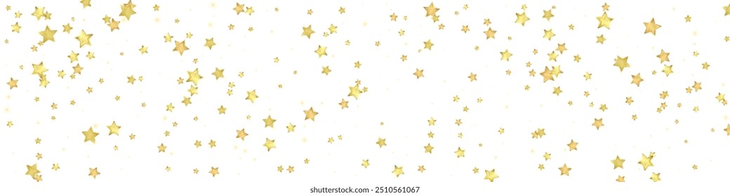 Sobreposição vetorial de estrelas mágicas.  Estrelas de ouro espalhadas aleatoriamente, caindo, flutuando.  Modelo caótico de sobreposição infantil sonhador. Milagroso vetor noturno estrelado em fundo branco.