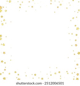 Magic stars vector overlay.  Gold stars scattered around randomly, falling down, floating.  Chaotic dreamy childish overlay template. on white background.