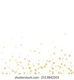 Magic stars vector overlay.  Gold stars scattered around randomly, falling down, floating.  Chaotic dreamy childish overlay template. on white background.