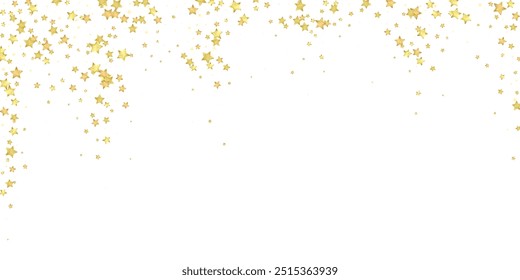 Magic stars vector overlay.  Gold stars scattered around randomly, falling down, floating.  Chaotic dreamy childish overlay template. Magical cartoon night sky on white background.