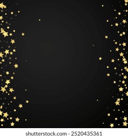 Magic stars vector overlay.  Gold stars scattered around randomly, falling down, floating.  Chaotic dreamy childish overlay template. on black background.
