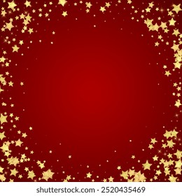Magic stars vector overlay.  Gold stars scattered around randomly, falling down, floating.  Chaotic dreamy childish overlay template. on red background.