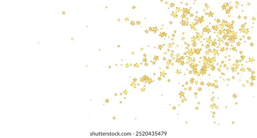 Superposición de Vector de estrellas mágicas.  Estrellas de oro esparcidas al azar, cayendo, flotando.  Caótica Plantilla infantil de ensueño. Vector encantador con estrellas mágicas sobre fondo blanco.