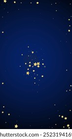 Magic stars vector overlay.  Gold stars scattered around randomly, falling down, floating.  Chaotic dreamy childish overlay template. Vector fairytale  on dark blue background.