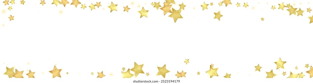 Superposición de Vector de estrellas mágicas.  Estrellas de oro esparcidas al azar, cayendo, flotando.  Caótica Plantilla infantil de ensueño. Cielo nocturno de dibujos animados mágicos sobre fondo blanco.