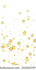Magic stars vector overlay.  Gold stars scattered around randomly, falling down, floating.  Chaotic dreamy childish overlay template. on white background.
