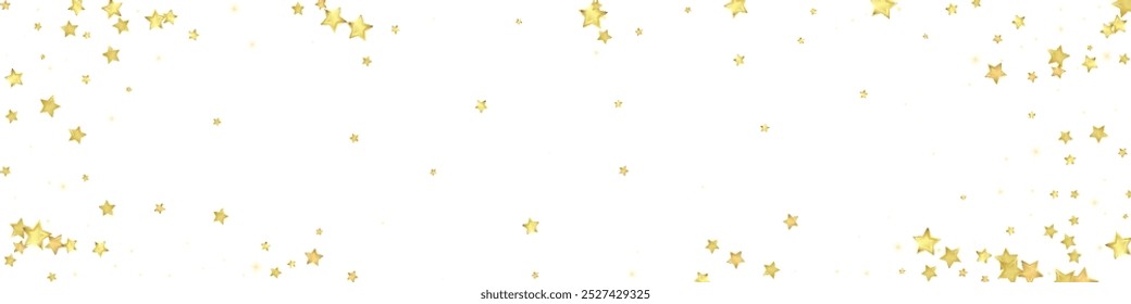 Magic stars vector overlay.  Gold stars scattered around randomly, falling down, floating.  Chaotic dreamy childish overlay template. Magical cartoon night sky on white background.