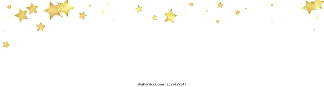Magic stars vector overlay.  Gold stars scattered around randomly, falling down, floating.  Chaotic dreamy childish overlay template. Vector magic overlay  on white background.
