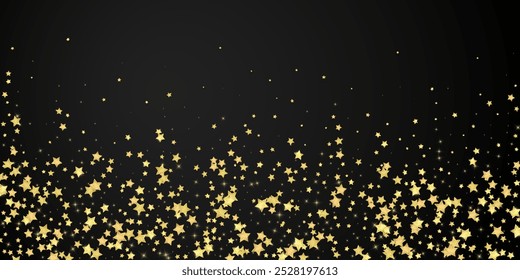 Magic stars vector overlay.  Gold stars scattered around randomly, falling down, floating.  Chaotic dreamy childish overlay template. on black background.